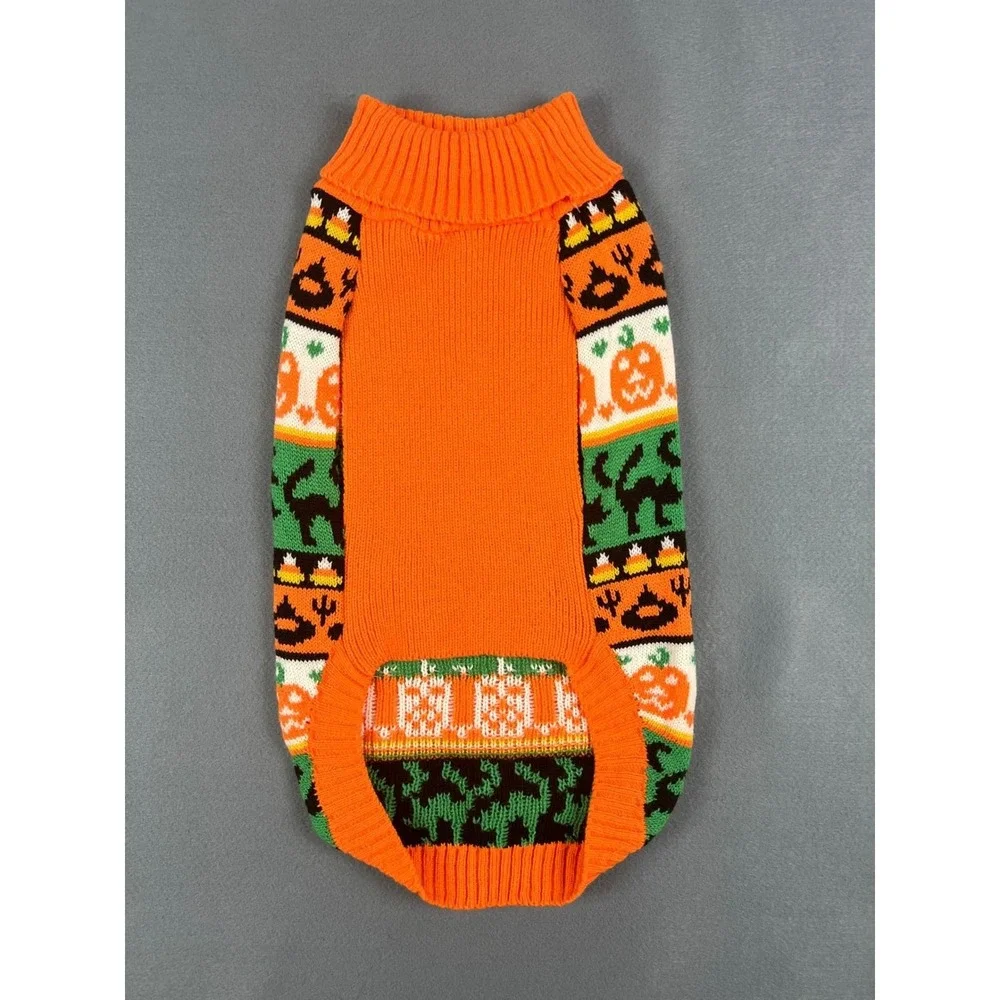 Tricks for Treats Halloween Pumpkin Cat Dog Sweater Spooky Festive Orange Large